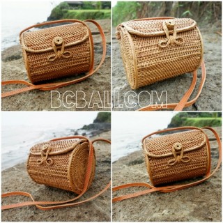 ata grass rattan cylinder design full handmade hand woven bag purses 